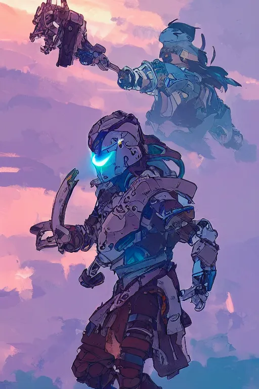 Image similar to combination suit armor aloy horizon forbidden west horizon zero dawn robot ninja mask helmet backpack tribal, art gta 5 comics, official fanart behance hd artstation by jesper ejsing, by rhads, makoto shinkai and lois van baarle, ilya kuvshinov, ossdraws radiating a glowing aura cgi rtx 2 0 2 2