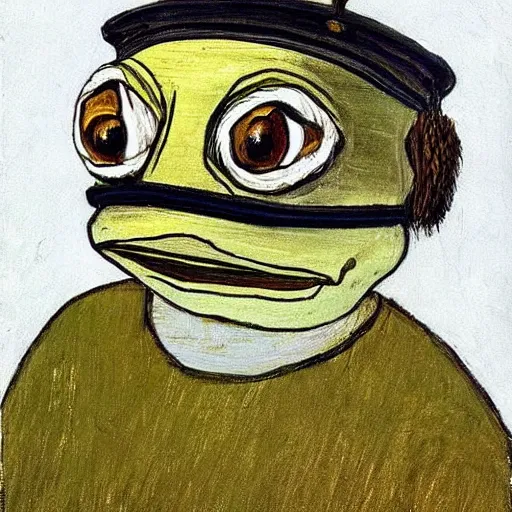 Image similar to pepe the frog as a king of england, painting by Lucien Freud,