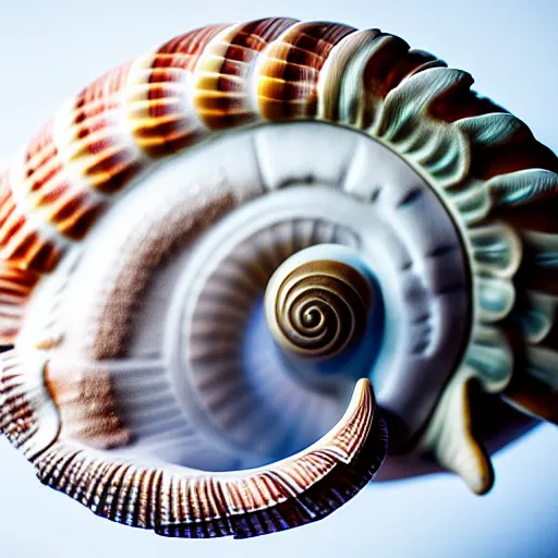 Image similar to a seashell sculpture of a fish, photorealistic, macro lens, 4K