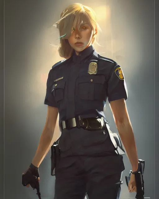 Image similar to Hyper realistic painting of a beautiful girl in a police uniform, hyper detailed, anime, by greg rutkowski, trending on artstation