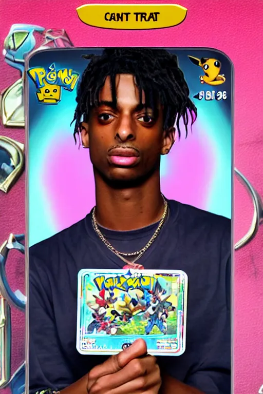 Image similar to playboi carti, pokemon card of playboi carti, highly detailed trading card screenshot