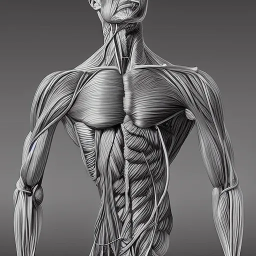 Prompt: realistic anatomically correct detailed wire sculpture of the human muscular system