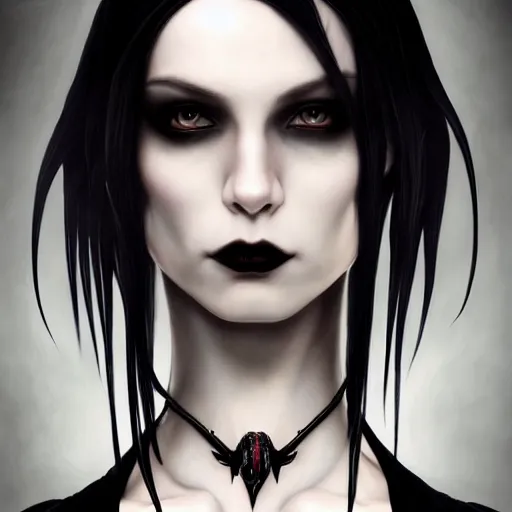 Image similar to perfectly - centered - portrait - photograph of evil gothic emo vampire, the perfect human female specimen, intricate, elegant, super highly detailed, professional digital painting, artstation, concept art, smooth, sharp focus, no blur, no dof, extreme illustration, unreal engine 5, 8 k, art by artgerm and greg rutkowski and alphonse mucha loish and wlop