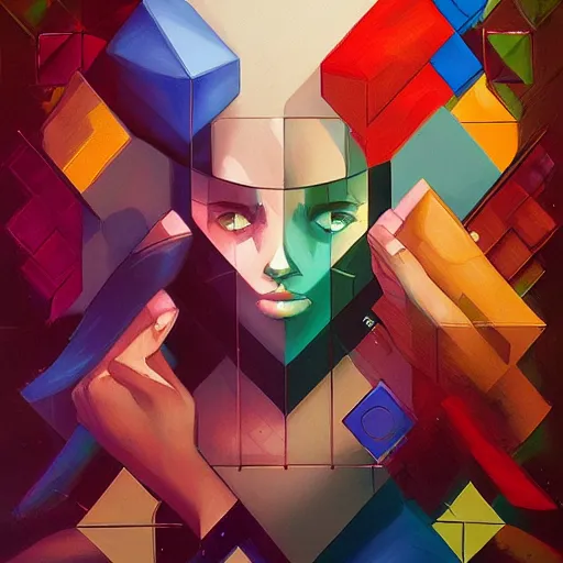 Image similar to a tetris head, by ross tran, oil on canvas