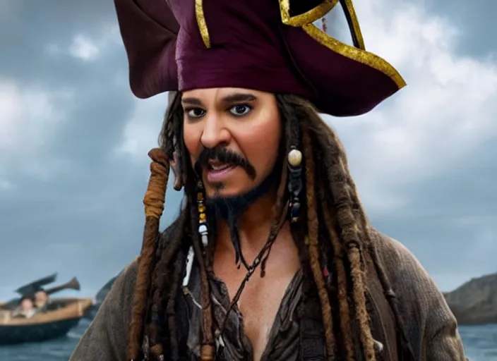 Image similar to ethan kline from h 3 h 3, movie still, from the new pirates of the caribbean movie, 8 k, realistic