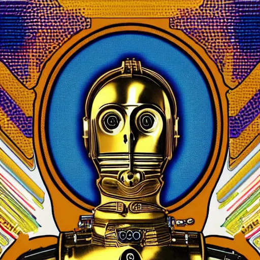 Image similar to a hyperrealistic art nouveau portrait of c 3 po with make noise eurorack module aesthetics