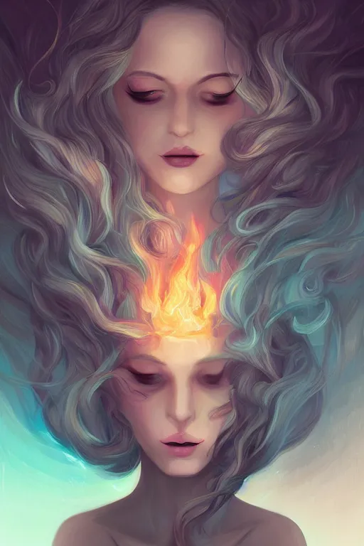 Image similar to a portrait of a beautiful woman with smoke and fire coming out of her eyes, artwork by Lois van Baarle, Loish, a masterpiece