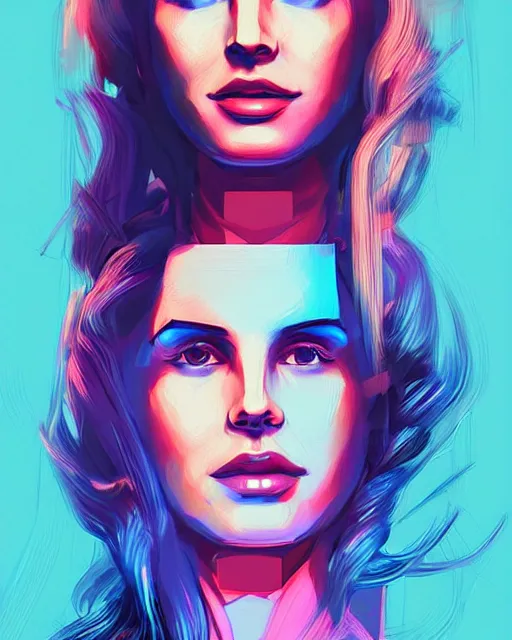 Prompt: portrait of lana del rey as a cyborg. intricate abstract. key art. blue, pink, intricate artwork. by tooth wu, wlop, beeple, dan mumford. 8 k octane render, trending on artstation, greg rutkowski very coherent symmetrical artwork. cinematic, hyperrealism, very detailed, iridescent accents