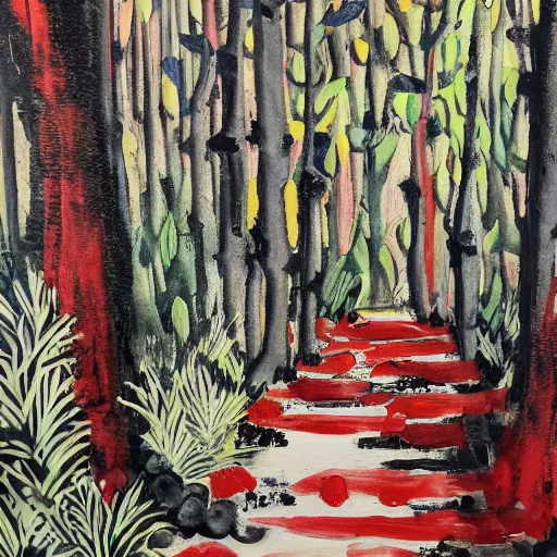 Image similar to abstract expressionest detail gateway painting in a forest leading to a restaurant from an unknown culture, pure ink on xuan paper, vivid oil painting detail (2045) painted by Miruata Jenshi