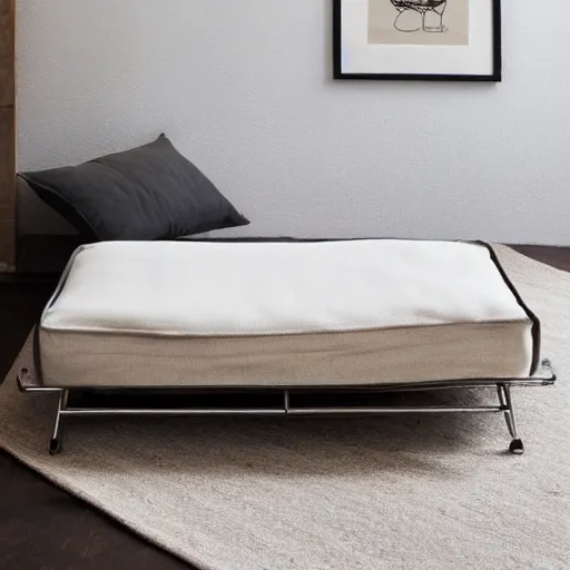 Image similar to luxurious dog bed with metal feet inspired by Marcel Breuer