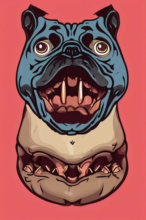 Image similar to demon pug eating flesh. art by samantha mash, sticker, colorful, illustration, highly detailed, simple, smooth and clean vector curves, no jagged lines, vector art, smooth