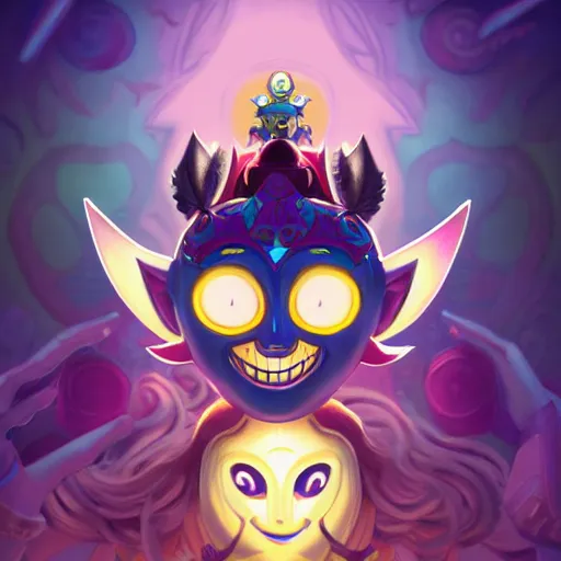 Image similar to a logo of the happy mask salesman majora's mask, art by lois van baarle and loish and ross tran and rossdraws and sam yang and samdoesarts and artgerm and saruei and disney, digital art, highly detailed, intricate, sharp focus, trending on artstation hq, deviantart, unreal engine 5, 4 k uhd image