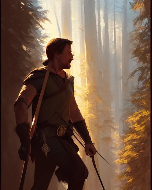 Image similar to robin hood, fine details, realistic shaded lighting poster by greg rutkowski, magali villeneuve, artgerm, jeremy lipkin and michael garmash and rob rey