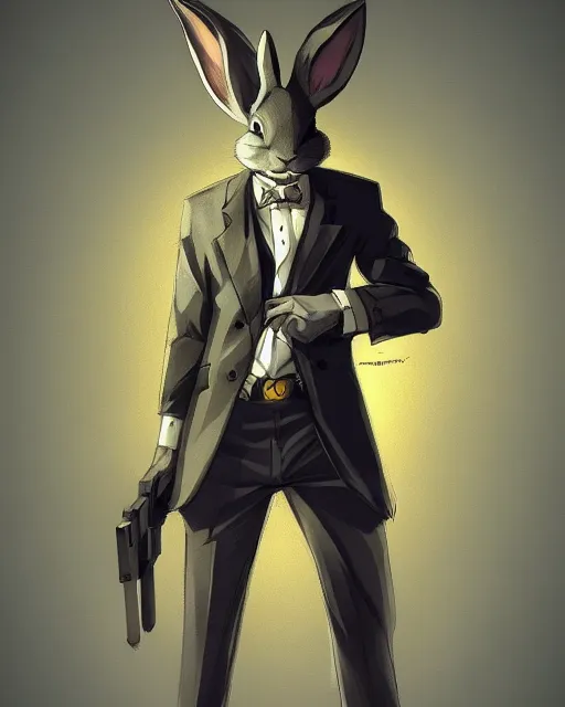 Image similar to rabbit hitman, manga art style, anime art style, dynamic lighting, fantasy concept art, trending on art station, stunning visuals, creative, cinematic, ultra detailed