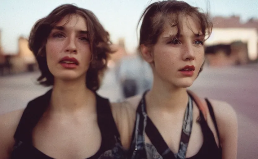 Image similar to cinestill 5 0 d candid photographic portrait by steven spielberg of two female androids