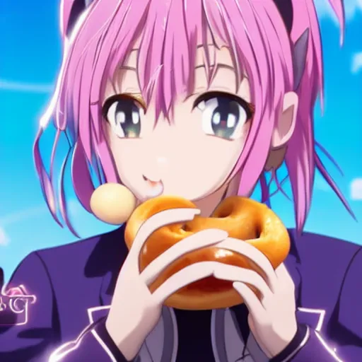 Prompt: Astolfo eating a donut, 4k