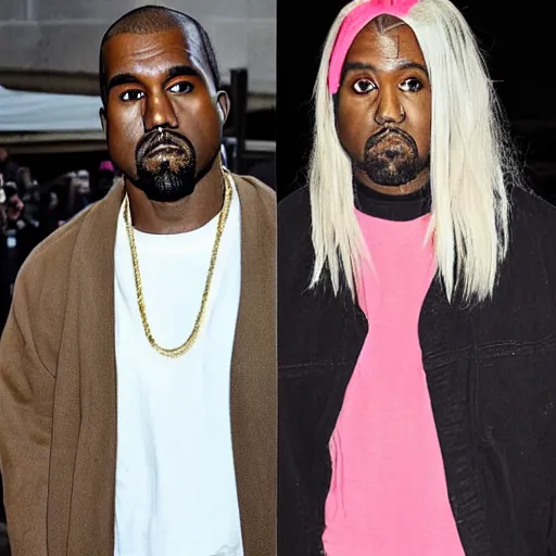 Prompt: Kanye West with long pink hair