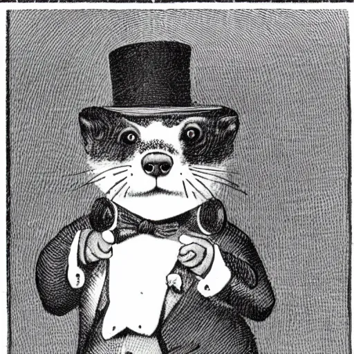 Image similar to an illustration of a jaunty ferret with a monocle
