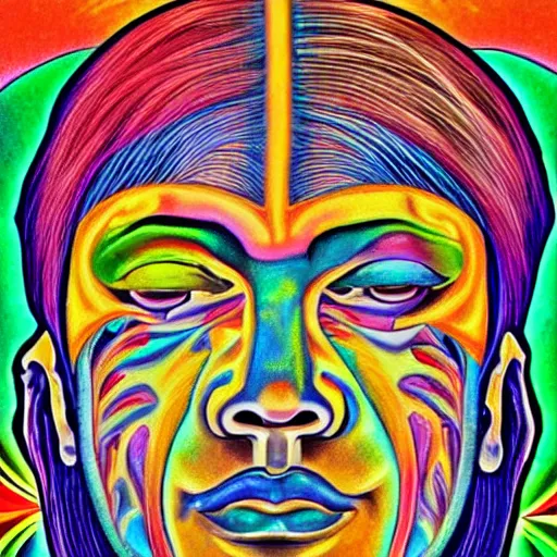 Image similar to a portrait of a beautiful man the style of Alex Grey, colorful,