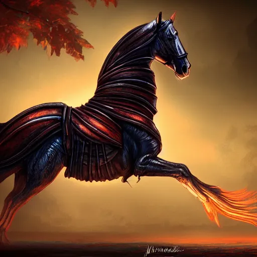 Prompt: headless horseman without head on top of horse with wings, dark vibrant colors concept art, trending on artstation, highly detailed, intricate, sharp focus, digital art, 8 k