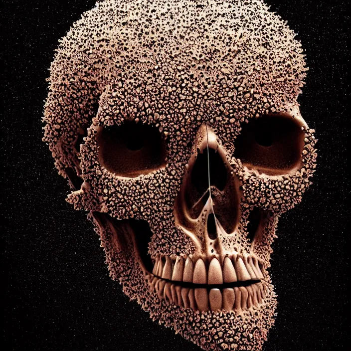 Prompt: portrait of a melting skull. covered in ants. intricate abstract. intricate artwork. nightmare fuel. by Tooth Wu, wlop, beeple, dan mumford. octane render, trending on artstation, greg rutkowski very coherent symmetrical artwork. cinematic, hyper realism, high detail, octane render, 8k, iridescent accents