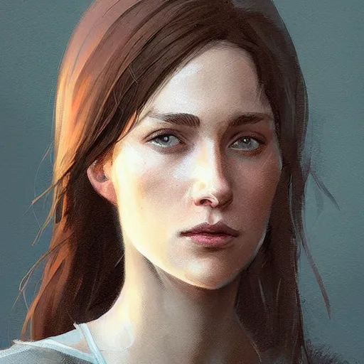 Image similar to portrait of a super friendly woman by greg rutkowski, he is about 2 9 years old, english, auburn shoulder length hair, brown eyes, cute face, highly detailed portrait, digital painting, artstation, concept art, smooth, sharp foccus ilustration, artstation hq