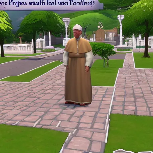 Image similar to The pope being confused in sims 4, gameplay footage