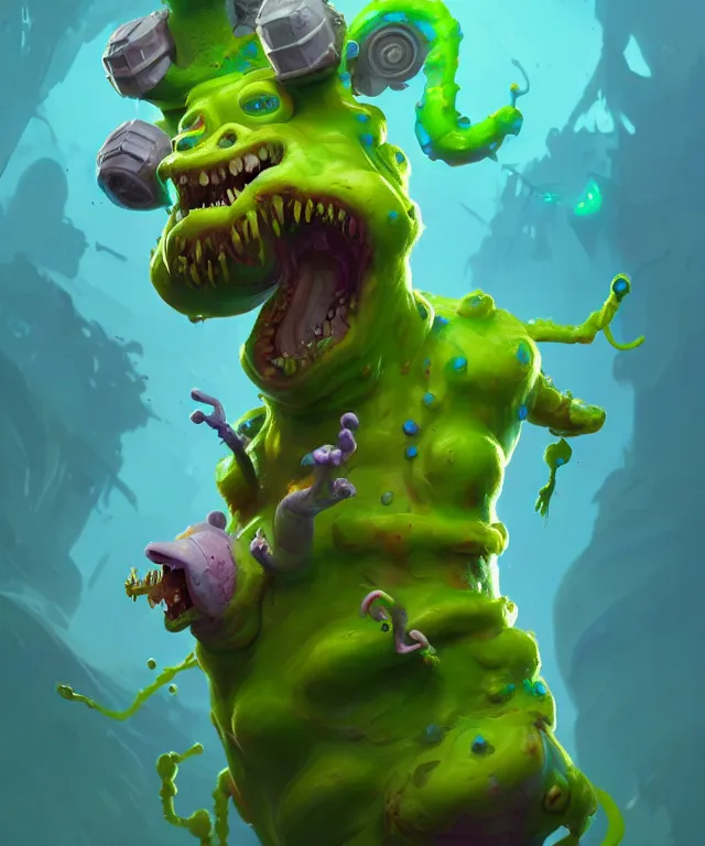 Prompt: a toxic ooze creature in a pixar artstyle, adorable and whimsical,, fantasy, elegant, digital painting, artstation, unreal engine, octane render, concept art, matte, sharp focus, vibrant colors, high contrast, illustration, art by james jean and justin gerard