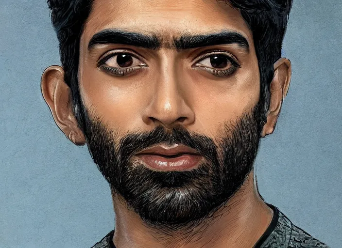 Image similar to a highly detailed beautiful portrait of ravi from ( izombie ) rahul kohli, james gurney, james jean