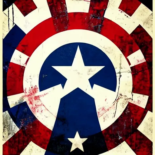 Prompt: Captain America Soviet Propaganda poster by Shepard Fairey, Organic Painting , Matte Painting, geometric shapes, collage, hard edges, graffiti, street art:2 by Shepard Fairey:4