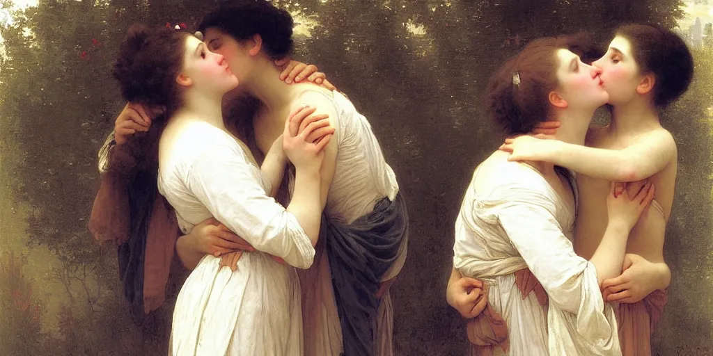 Image similar to The kiss, painted by William-Adolphe Bouguereau