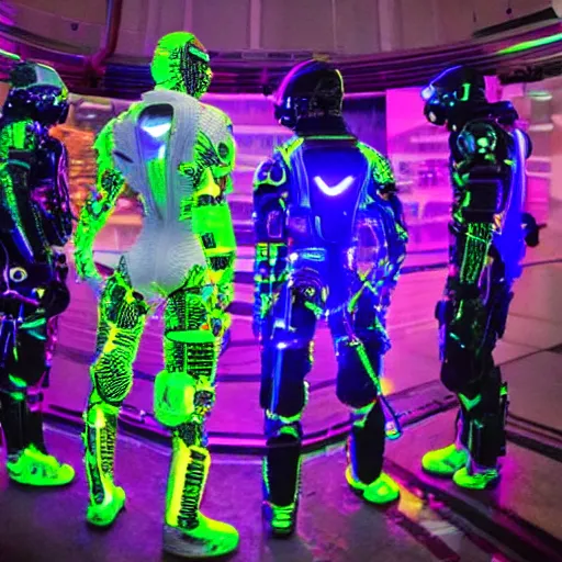 Image similar to love, diverse 5000 cybersuits, from behind, connection rituals, wide wide angle, vivid, elaborate, highly detailed, beautiful lighting