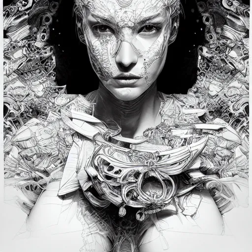 Image similar to the portrait of an absurdly beautiful, graceful, elegant, sophisticated, fashionable cyberpunk gravure idol, an ultrafine hyperdetailed illustration by kim jung gi, irakli nadar, vania zouravliov, intricate linework, bright colors, porcelain skin, unreal engine 5 highly rendered, global illumination, radiant light, detailed and intricate environment