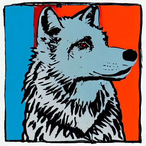 Image similar to retarded wolf portrait, andy warhol style