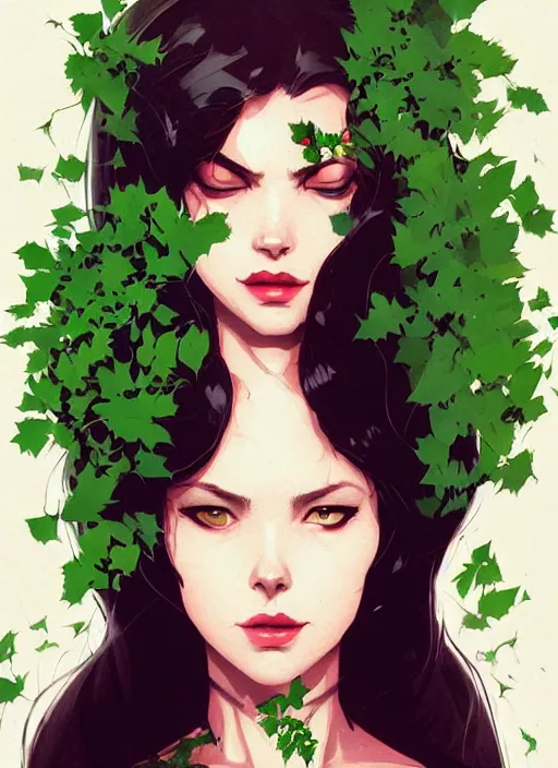 Image similar to highly detailed portrait of poison ivy and batman, magnificent, photographic realistic background, by atey ghailan, by greg rutkowski, by greg tocchini, by james gilleard, by joe fenton, by kaethe butcher, trending on instagram, award winning details