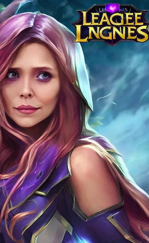 Image similar to Elizabeth Olsen as a character in the game League of Legends, with a background based on the game League of Legends, detailed face, old 3d graphics