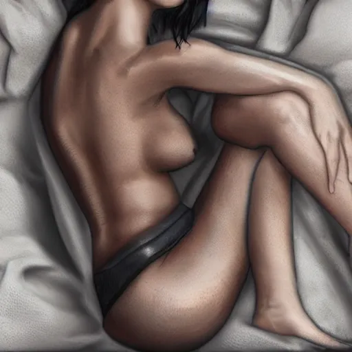 Image similar to Hot young woman, grey skin, tattoos, wearing leather and cuddling her little brother concept art