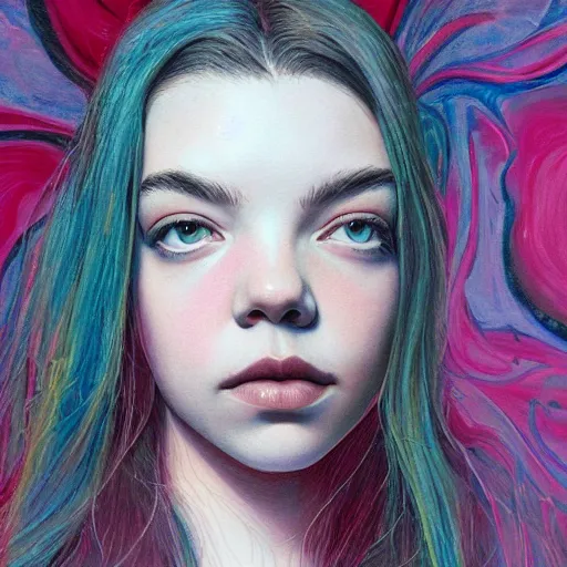 Image similar to anya taylor - joy ethereal look portrait in detail in block colour by james jean,