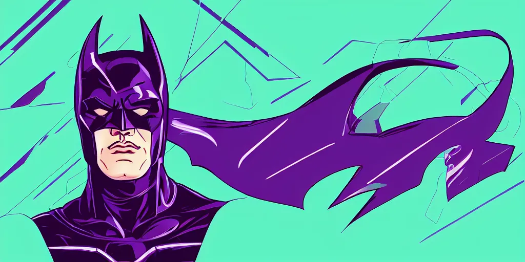 Image similar to vaporwave, vector graphics, batman cowl, portrait, synthwave, neon