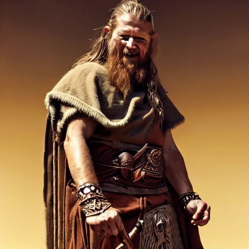 Image similar to portrait photo of bronze age viking traveller in robes, ultra realistic, concept art, intricate details, ornate, highly detailed, photorealistic, photorealism, octane render. art by annie leibovitz and ansel adams