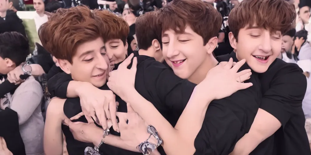 Image similar to charlie puth hugging Jung kook