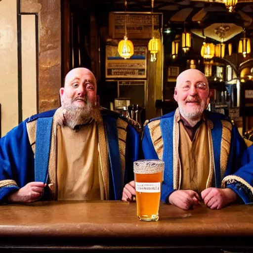 Image similar to the three wise men in period regal clothing in a wetherspoons pub having a pint