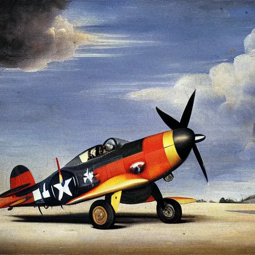 Image similar to oil painting by hieronymous bosch of a pilot preparing for take - off in p - 5 1 mustang.