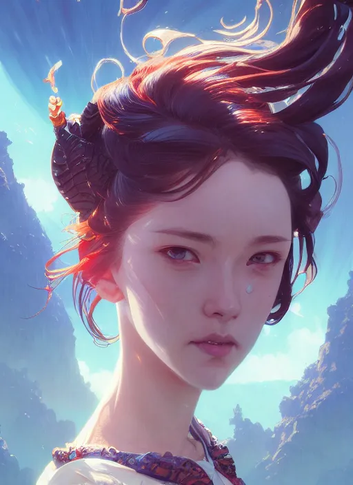 Image similar to Highly detailed portrait of Genshin Impact, Stephen Bliss, unreal engine, fantasy art by Greg Rutkowski, Loish, Rhads, ferdinand knab, Makoto Shinkai and Lois van baarle, ilya kuvshinov, rossdraws, Tom Bagshaw, alphonse mucha, global illumination, radiant light, detailed and intricate environment