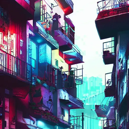 Image similar to barrio conurbano bonaerense in a cyberpunk style