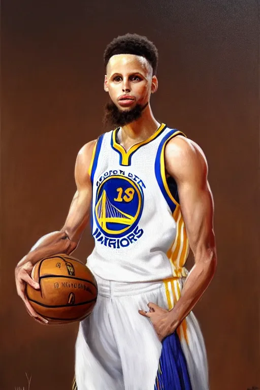 Prompt: full body portrait of the dictator of the golden state warriors, 1 8 8 9, in full military garb, steph curry, oil on canvas by william sidney mount, trending on artstation
