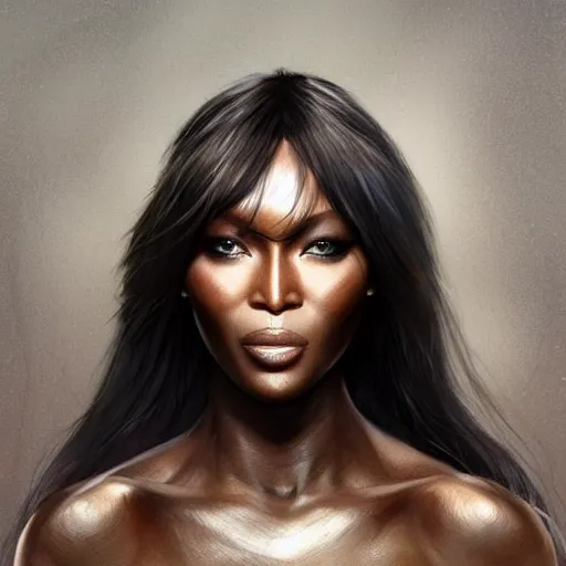 Prompt: beautiful, very strong, naomi campbell, middle aged, face, no makeup, no tattoos, warrior, battle hardened, head shot, fantasy, highly detailed, digital painting, artstation, concept art, smooth, sharp focus, illustration, art by jodie muir and brom