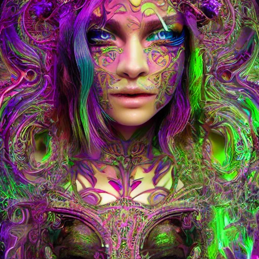 Image similar to psychadelic witch, beautiful face, hyper detailed, flowing psychadelic background intricate and detailed, ornate 8 k gorgeous intricate detailed, octane render