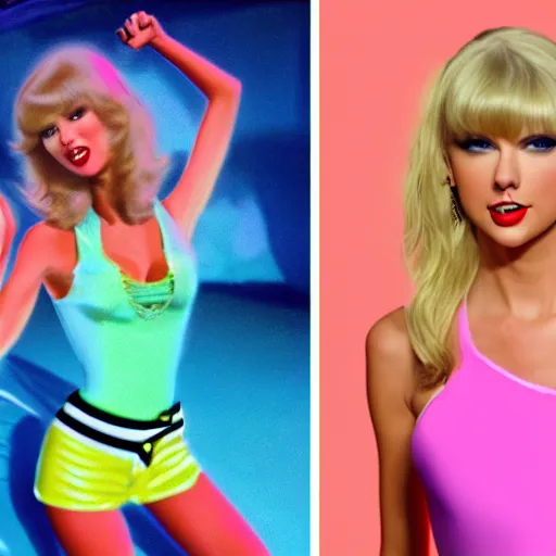 Image similar to Taylor Swift as Olivia Newton John in Grease as Lola Bunny in Space Jam (1996), colorful, fun, photorealistic, detailed, by Alan Moore Asher Duran, Tooth Wu ((Greg Rutkowski)), octane render