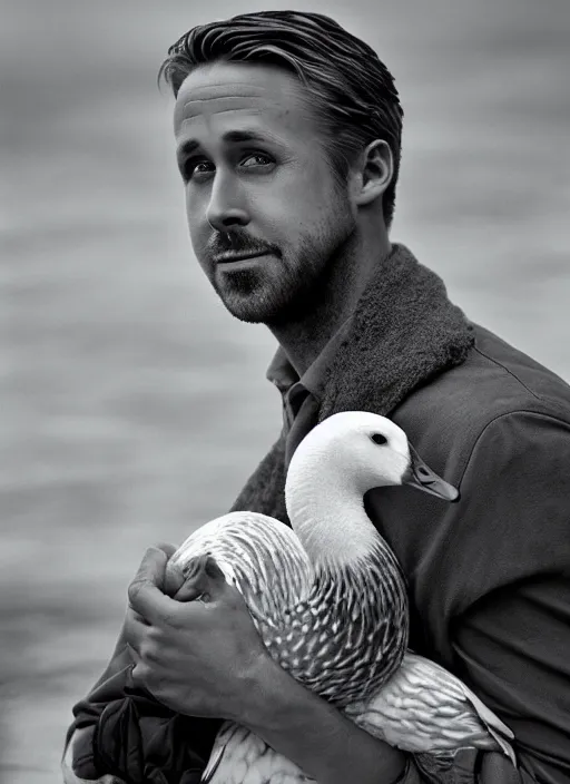 Image similar to ryan gosling fused with a goose, natural light, bloom, detailed face, magazine, press, photo, steve mccurry, david lazar, canon, nikon, focus